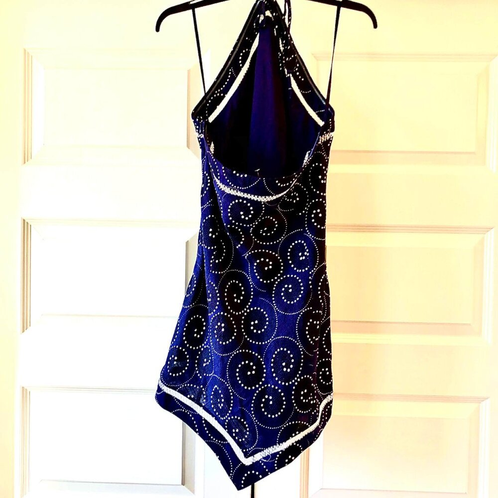 New STAUD Megan Linen Halter Mini Dress Tunic Navy Whirlpool 14 MSRP $300 - Picture 11 of 13
